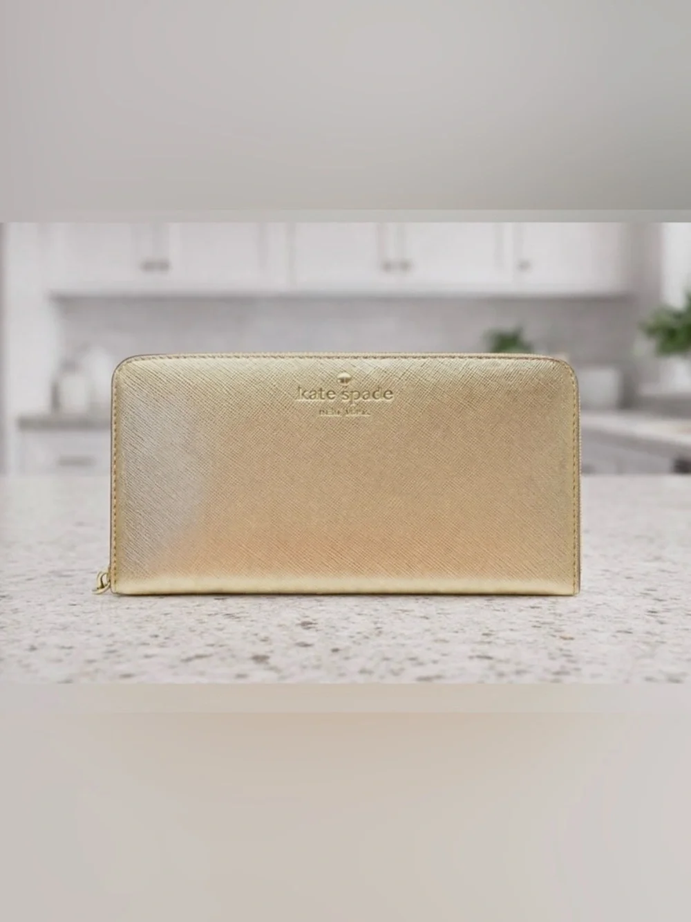 Kate Spade New York Metallic Gold Zip Around Continental Wallet